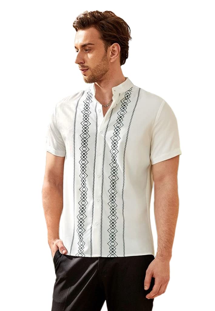 Toplot Men'S Causal Shirt With Short Sleeve & Geometric Print (Mens-Geo-Shirt-5096-Black-M),White,,B0BYVYGMCR