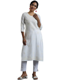 Libas Women's Viscose Rayon Embroidered Straight Kurta (37116_Off White