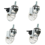 Clear Caster Wheels 2 - 4 Pack M8x15mm Threaded Stem Casters (2 with Brake) - Swivel Transparent Castors with Nuts for Chair, C