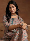 Libas Womens Printed Cotton Straight Kurta With Trousers Blue Xl 36804