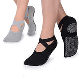 Zorzel Yoga Socks, 2 Pairs Yoga Pilates Socks For Women With Grips & Straps, Easy To Put On, Cotton Pilates Socks For Pilates, B