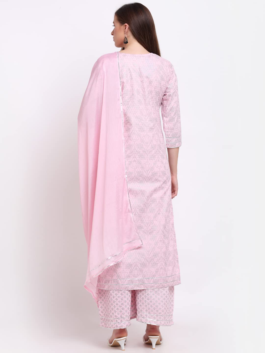 Anni Designer Women'S Cotton Straight Kurta With Palazzo & Dupatta (Dholi Pink_S_Pink_Small),Pink,S,Cotton,Straight,Dupatta