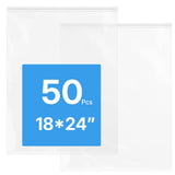 Aubeco 50Pcs Large Storage Bags, Clear Reusable 18 x 24 Plastic Zip Baggies for Clothes, Travel, Moving, T-Shirts, Pants, 4.72 M