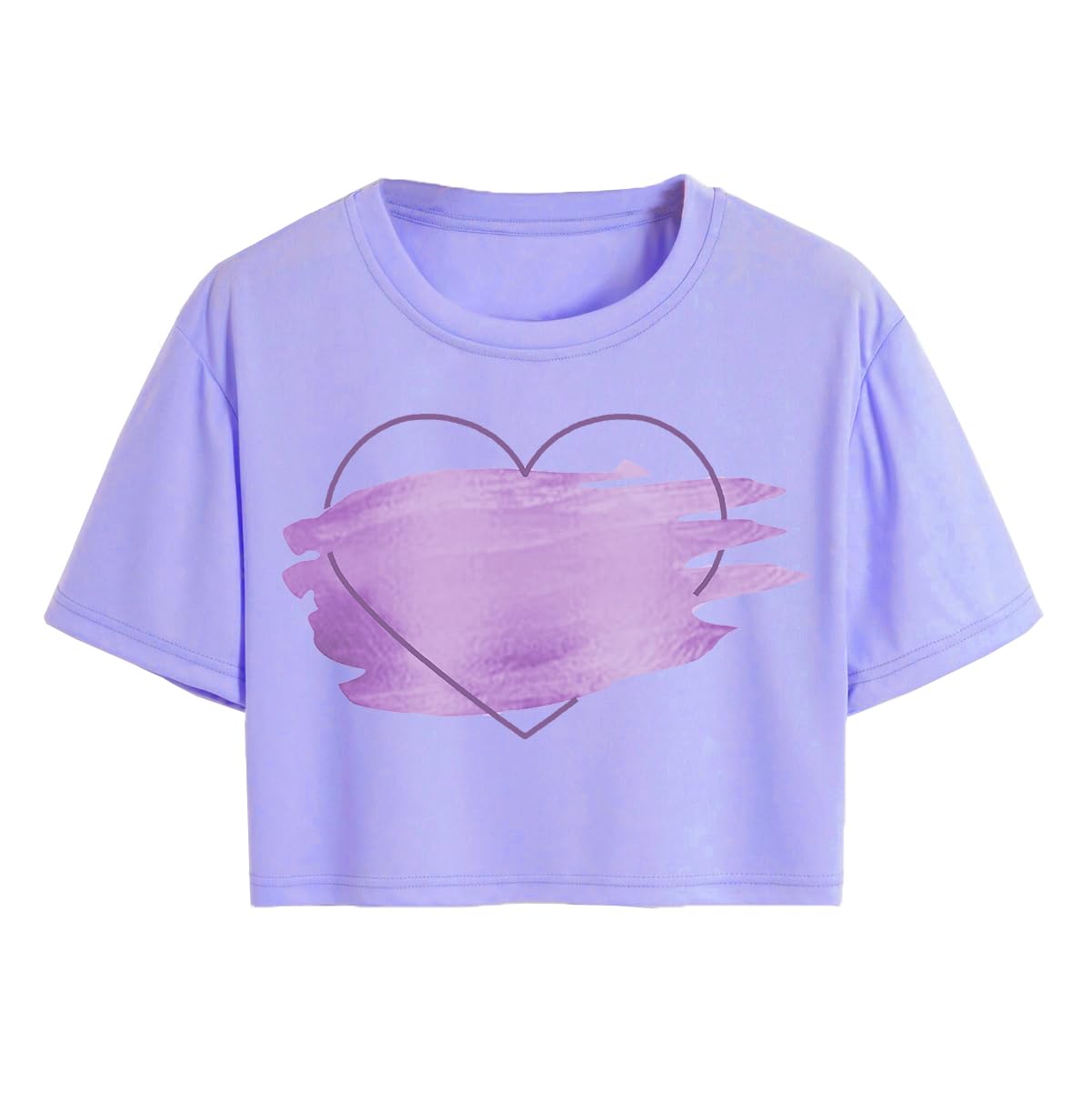 Toplot Heart Printed Round Neck Crop Top For Women (Big-Heart-Top-5201-Purple-L),Purple,,B0DCTJTTFC