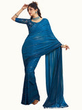 Satrani Womens Pure Georgette Saree (3473S694N_Teal Blue)