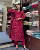 Anni Designer Women'S Cotton Blend Straight Printed Kurta With Pant (Siwan Pink_M_Pink_Medium),Pink,M,Cotton Blend,Straight,