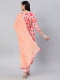 Anni Designer Women'S Cotton Blend Printed Straight Kurta With Pant & Dupatta (Water-Peach_Xxl_Peach_Xx-Large),Peach,2XL,Cotton Blend,Regular,Dupatta