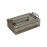 Selma Set Of 3 Brown Wood Grain Slatted Rectangular Small Crate With Side Handles