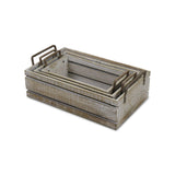 Selma Set Of 3 Brown Wood Grain Slatted Rectangular Small Crate With Side Handles