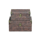 Estina Set Of 2 Woven Vinyl Pattern Wood Boxes - Brown