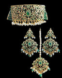 C568 Gold plated jadau choker in emerald pearls ( SHIPS IN 5 WEEKS )