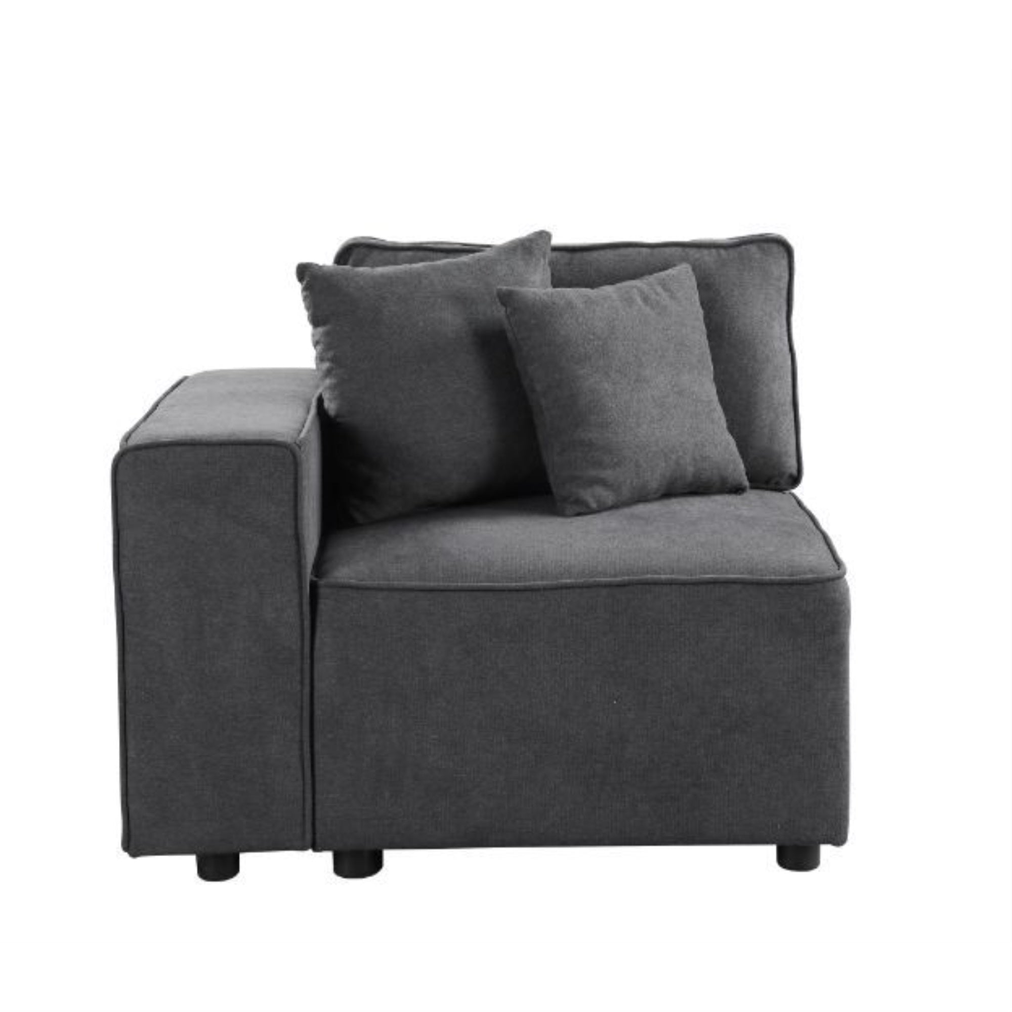 Modular Left Facing Chair W/2 Pillows, Gray Fabric