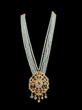 DLN123 Himah long necklace with earrings in real aquamarine beads ( SHIPS IN 2 WEEKS )