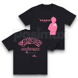 Bold Pink Sonder Lettering Geometric Print Rap Shirt – Modern Streetwear Graphic Tee, Minimalist Aesthetic Urban Unisex Hip Hop Fashion Shirt