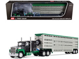 Ford LTL 9000 with 60 Flat Top Sleeper and 45 Wilson Vintage Livestock Trailer Black and Green 1/64 Diecast Model by DCP/First