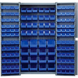 Global Industrial Storage Cabinet W/ 136 Blue Bins 4 Sizes 38W X 24D X 72H Unassembled
