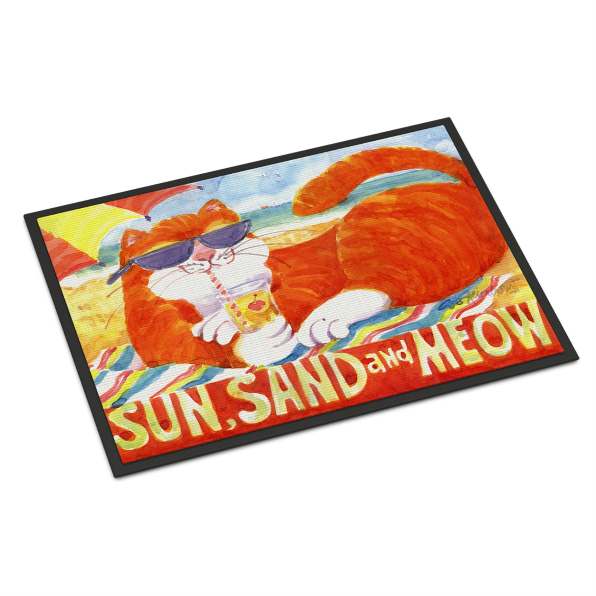 'Caroline'S Treasures Orange Tabby At The Beach Indoor Or Outdoor Doormat, 18'''' X 27'''', Multicolor''