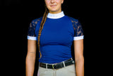 Short Sleeve Lace shirt- Navy crystal front