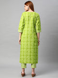 Anni Designer Women'S Cotton Blend Traditional Straight Printed Kurta And Pant Set (Sixty Parrot-Nw_3Xl_Green_Xxx-Large),Green,3XL,Cotton Blend,Regular,Pants