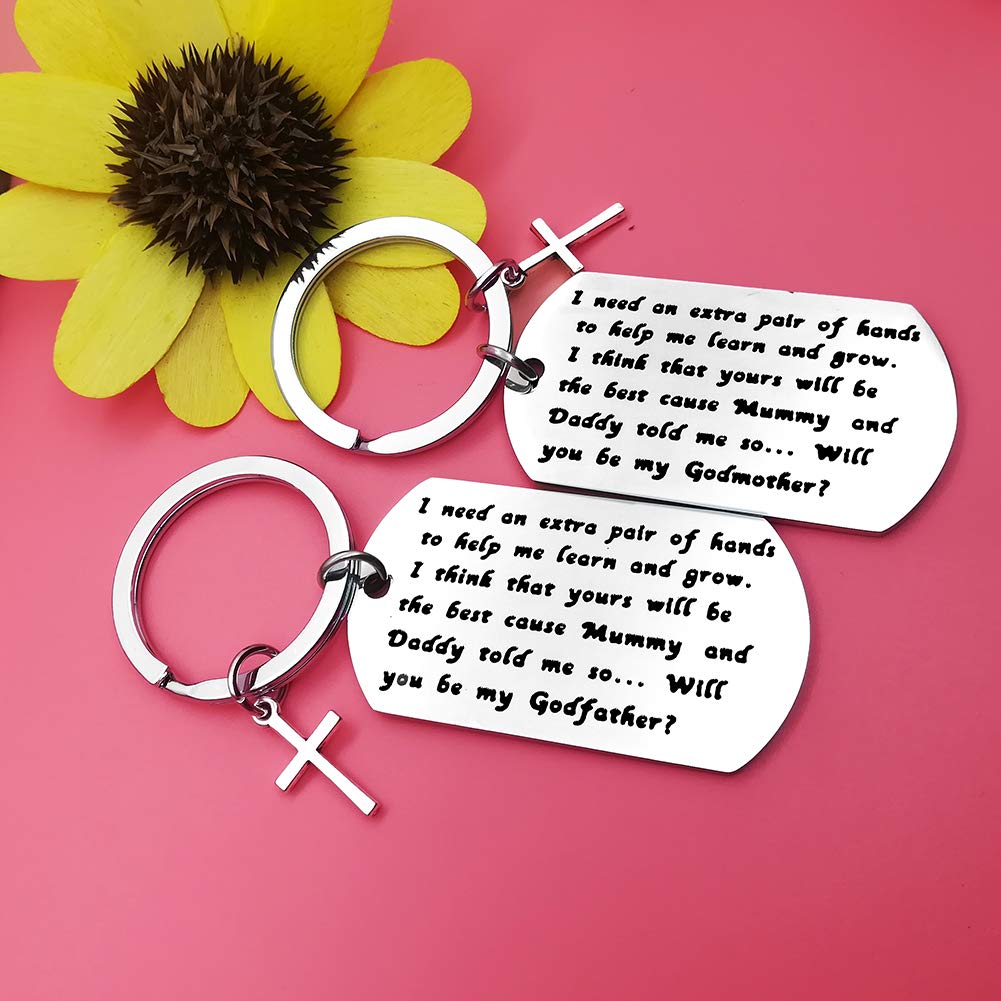 Nekoki Godparents Gifts from Godchild Will You Be My Godfather/Godmother Keychain Set Godmother Keychain Godfather Keychain Chri