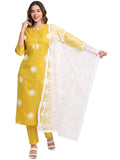 Anni Designer Women'S Cotton Straight Kurta With Pant & Dupatta (Kptd-Cot-10003-Yellow_L_Yellow_Large),Yellow,L