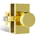 HIEMEY Polished Brass Door Knobs Interior with Lock, Modern Privacy Gold Door Knob Door Handles for Bathroom Bedroom Rectangle