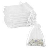 Teqooza Mini Organza Bag, 3 x 4 inch White Sheer Organza Jewelry Gift Bags, Party Favor Bags with Drawstring, Mesh Candy Bags fo