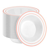 BestStar 100 Pack Disposable Soup Bowls with Rose Gold Rim, 12oz Premium Heavy Duty Plastic Dinner Bowls for Party, Wedding and 