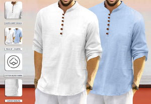 Royalscout Men'S Cotton Polyester Blend Solid Regular Fit Full Sleeve Short Kurta | Ethnic, Lightweight Summer Kurta For Daily & Occasion Use White-Sky 3Xl
