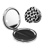 keluki Animal Cow White Black Spot Print Foldable Travel Pocket Mirror Round PU Leather Portable Mini Makeup Double Sided Handhe