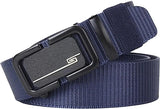 MenS Casual Nylon Web Belt, Navy Blue, Black Buckle, Military Style Canvas Strap