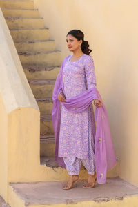 Gosriki Women'S Rayon Blend Printed Straight Kurta With Pant & Dupatta (Welco-Purple-Nw-Gs_L_Purple_Large),Purple,,B0CYGK8Y9Y