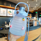 NCDUANSAN Kawaii water bottle large capacity water bottle portable sports bottle with cute three-dimensional sticker 1300ML(blue