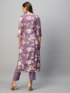 Gosriki Women'S Rayon Straight Printed Kurta With Pant Set (Dhun-Purple-Kbv-Gs_S_Purple_Small),Purple,,B0CNLZ2TGB
