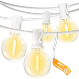 SUNSGNE White String Lights Outdoor, 50FT White Outdoor Lights with 52 G40 Shatterproof LED Bulbs(2 Spare) for Patio Garden Porc