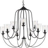 Progress Lighting Bowman Collection 9-Light Clear Chiseled Glass Coastal Chandelier Light Matte Black