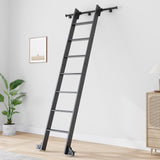 Fredbeck 8ft Rolling Library Aluminium Step Ladder 96 with 4FT Sliding Hardware Track Kit Bottom Wheel Included,for Kitchen,Loft