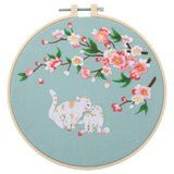 Calandis Cross Stitch Kit Diy Floral Flower Sewing Embroidery With Hoop Two Cats