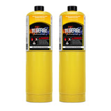 BLUEFIRE (2) 14.1 oz Modern MAPP Gas Cylinder 99.9% High Purity Propylene Equal to MAP-PRO Hotter than Small Propane Tank Torch 