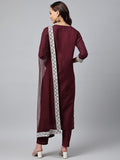 Gosriki Women'S Cotton Blend Straight Embroidered Kurta With Pant & Dupatta (Tistha Maroon_Xl-Go_Maroon_X-Large),Maroon,,B0B9Y1ZPWC