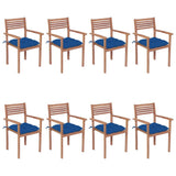 Vidaxl 8X Solid Teak Wood Stackable Patio Chairs With Cushions Garden Terrance Balcony Outdoor Furniture Wooden Dinner Dining Seating Chairs