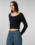 Fyltr Women'S Casual Scoop Neck Henley T-Shirt - Full Sleeves | Fitted Length,Every Ebony,Every Ebony,L