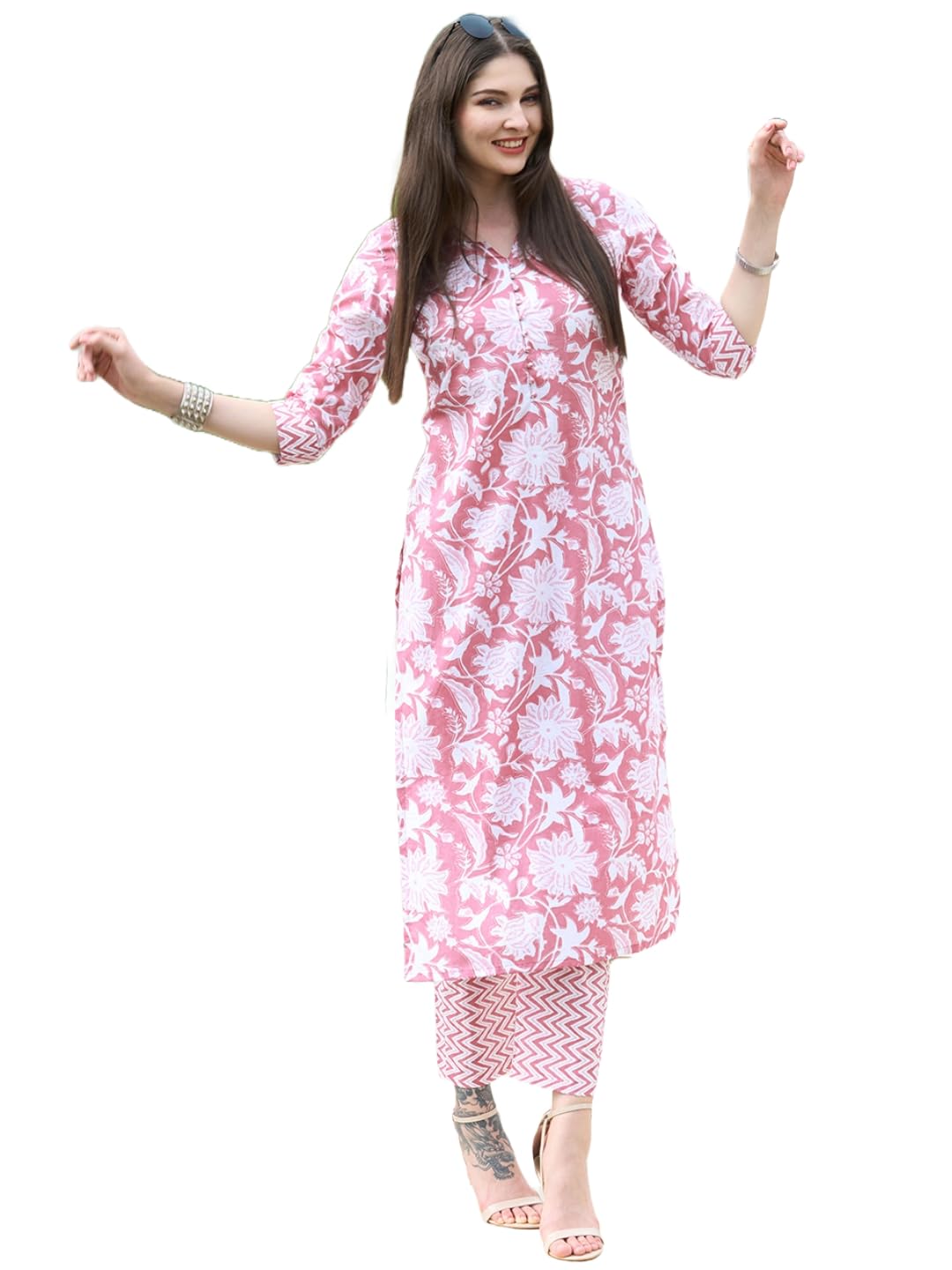 Anni Designer Women'S Cotton Blend Straight Printed Kurta With Pant Set (Mansrover-Multi_M_Multi_Medium) Multicolour,Multicolour,M