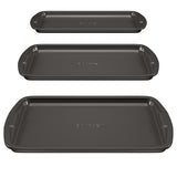 Bakken Swiss Cookie Sheet 3 Piece Set - Non-Stick, Stackable Baking Pans, Gray Deluxe Ceramic Coating - Dishwasher Safe - for Ho
