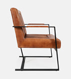 Jofran Maguire Mid-Century Modern Genuine Leather Upholstered Sled Accent Chair, Saddle