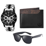 Lorenz Gift Combo Set For Men | Stylish Steel Analog Watch, Pu Leather Wallet & Uv Sunglasses | Gift Box For Birthday, Anniversa