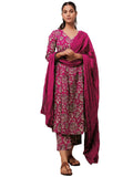 Gosriki Women'S Cotton Blend Anarkali Printed Kurta With Pant & Dupatta (Dabu Pink-Gs_Xl_Pink_X-Large),Pink,,B0D9WCBXVH