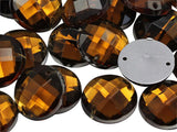 Allstarco 18mm Brown Smokey Topaz CH25 Flat Back Sew On Round Beads Acrylic Rhinestones Sewing Plastic Gems with Holes for Jewel