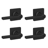 Lock Scout Straight Lever with Square Trim Bedroom and Bathroom Door Handle, Matte Black Finish, 4 Pack