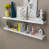 2 White Mdf Floating Wall Display Shelves Book/Dvd Storage